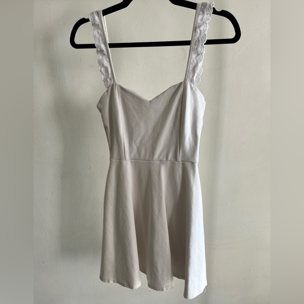 Lulu's White Sweetheart Mini Dress with Lace Strap Details
